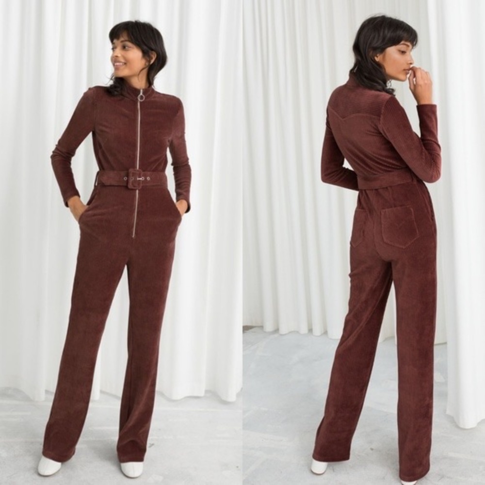 & Other Stories Brown Corduroy Belted Jumpsuit